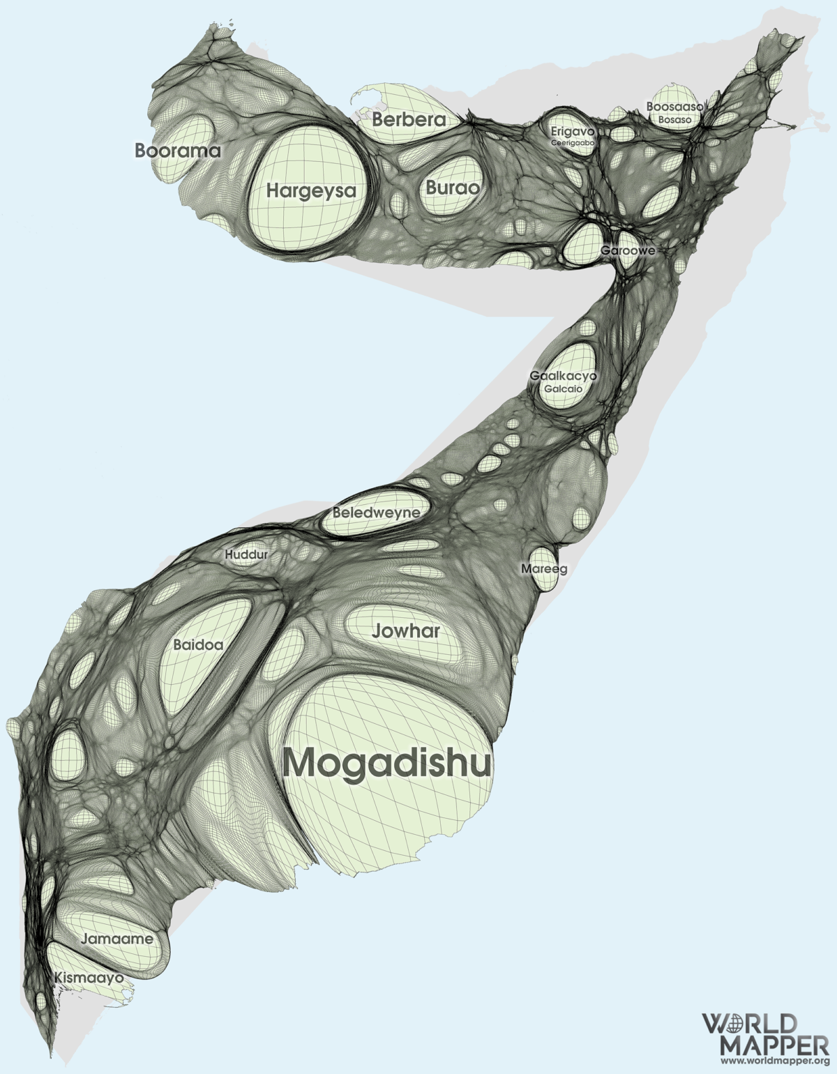 Somalia Gridded Population Cartogram