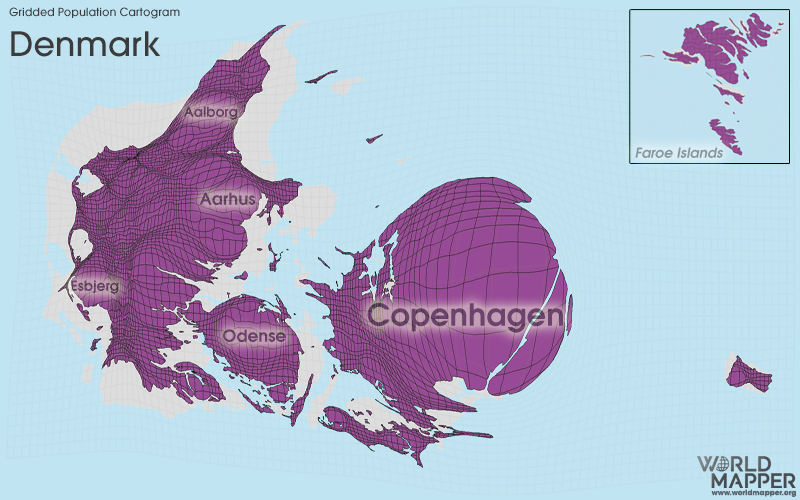 Gridded Population Cartogram Denmark / Faroe Islands
