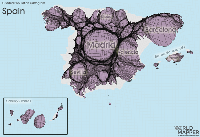 Gridded Population Cartogram Spain