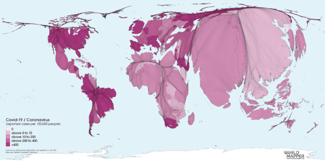 Reported Coronavirus case rates (per 100,000 people) as of 31.07.2020