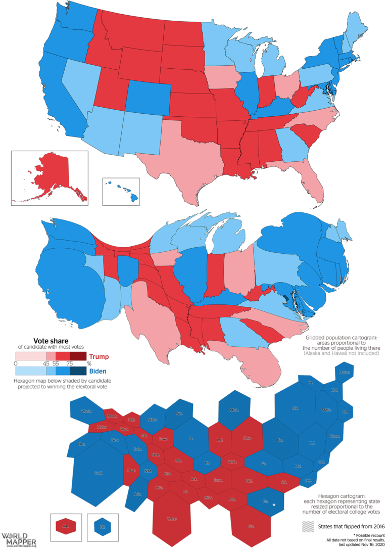 Cartographic Views of the 2020 US Presidential Election - Worldmapper